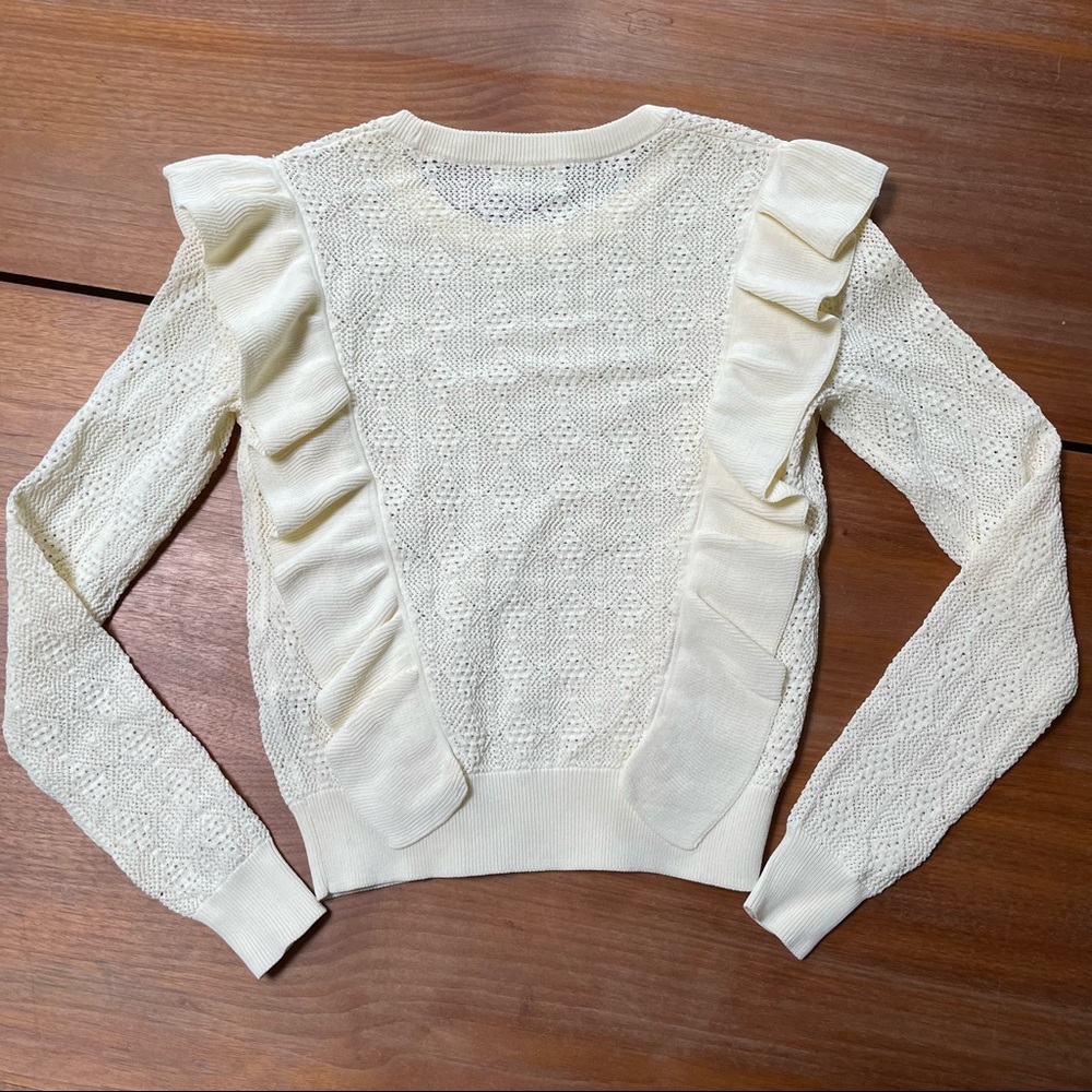 Aritzia-Wilfred feminine ruffle pointelle-knit ivory sweater - Picture 5 of 9